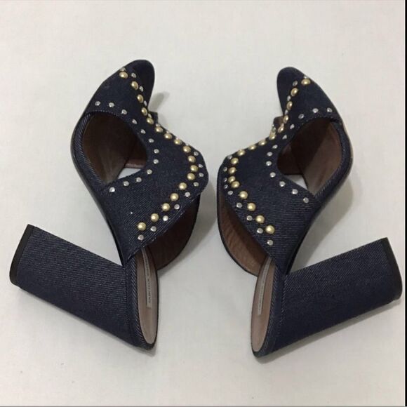 Tabitha Simmons Celia Denim Jean Mules Studded Size 39 - Picture 3 of 8